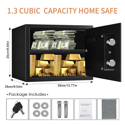 2.2 Cu Home Use Safe Box Fireproof Waterproof, Safety Box with Digital Keypad Sensor Light Key for Office Documents