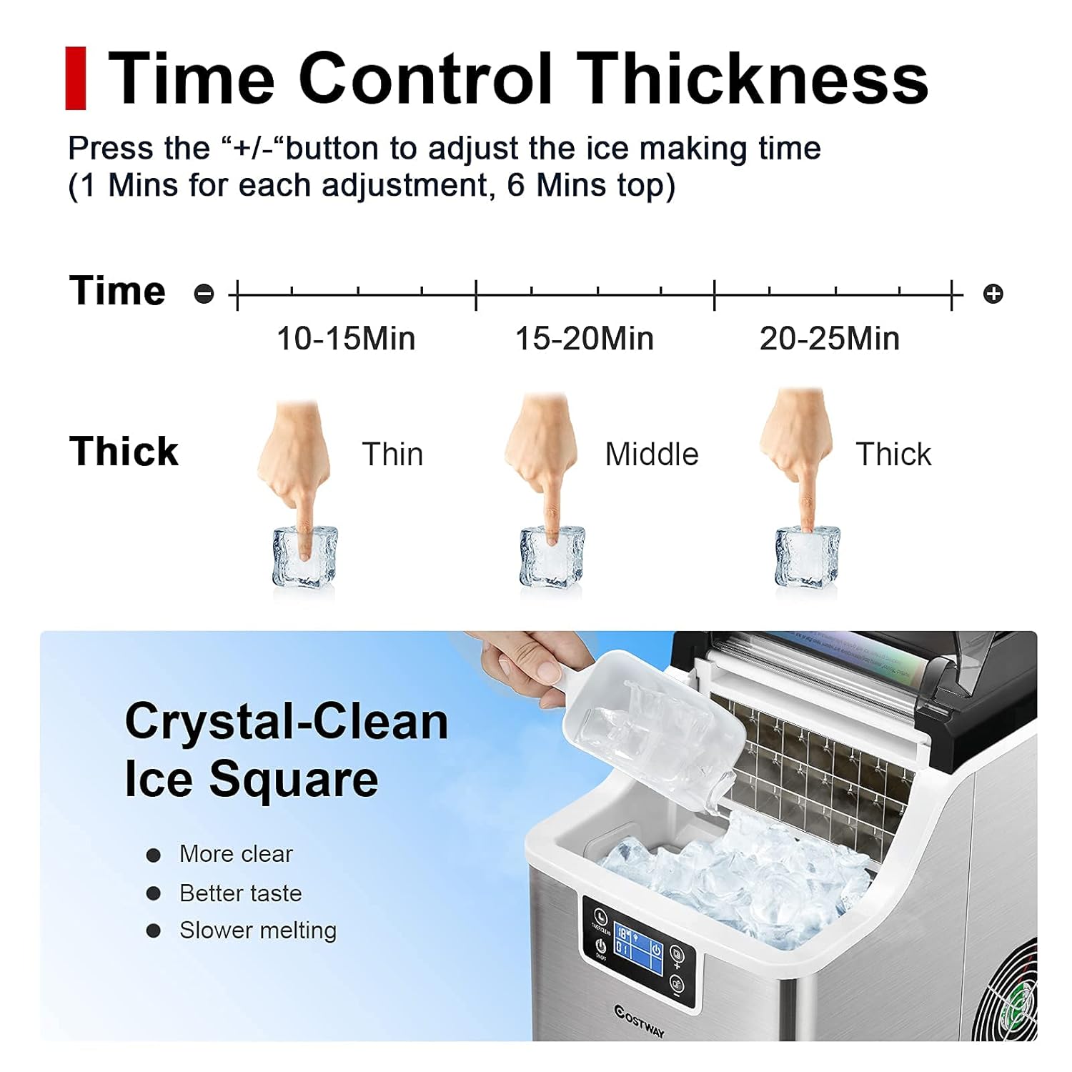 COSTWAY Countertop Ice Maker, 40LBS/24H Portable Compact Ice Machine with Top Inlet Hole, Auto Self-Cleaning Function, 24 pcs Ice Cube in 15 Mins, Ice Scoop and Basket Perfect for Home, Party, Office