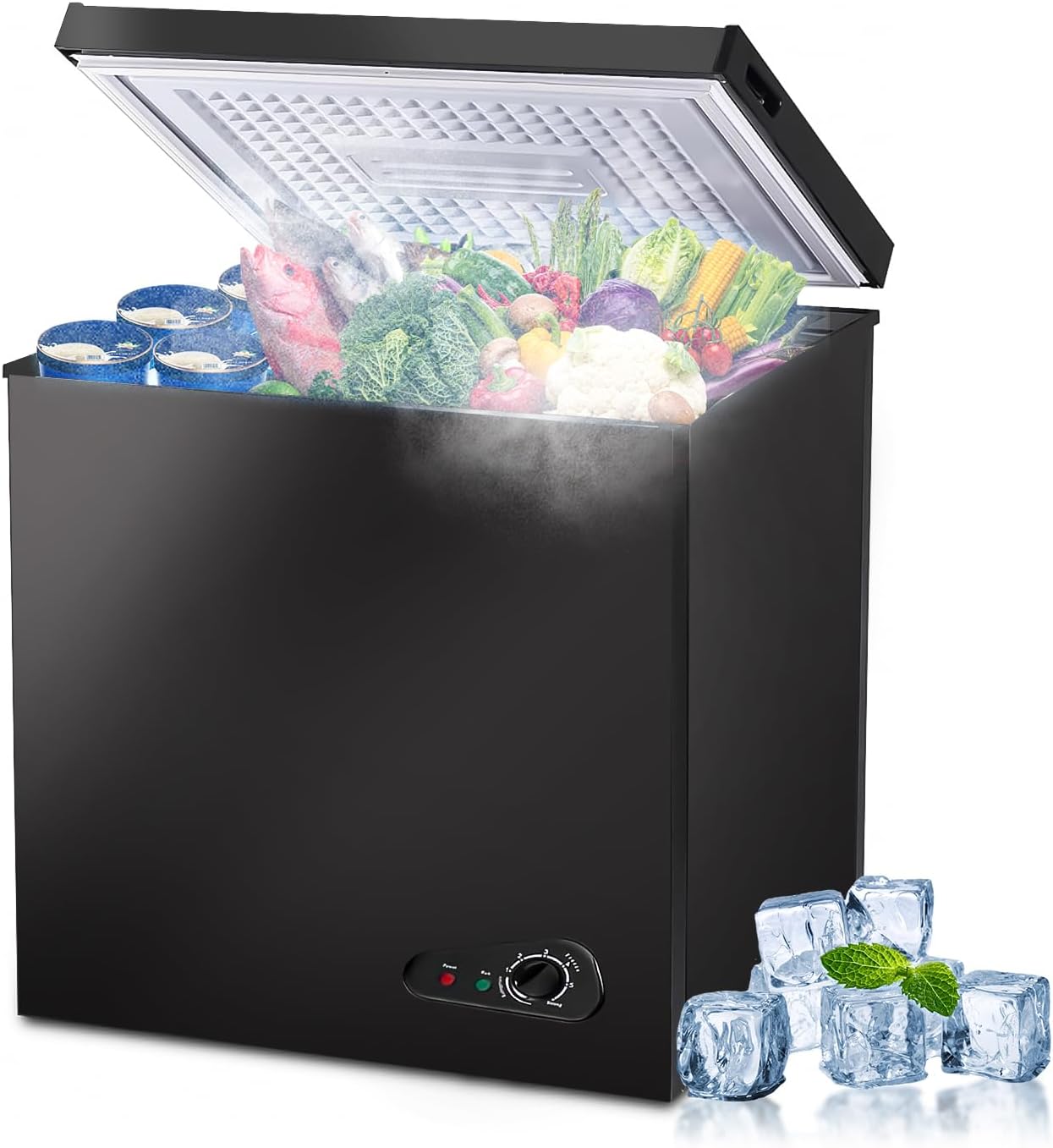 Chest Freezer 5.0 Cu.Ft Compact Chest Freezers with 7 Adjustable Thermostat, Freezer Compressor Cooling with Removable Storage Basket, Energy Saving Perfect for Home Bar Dorm