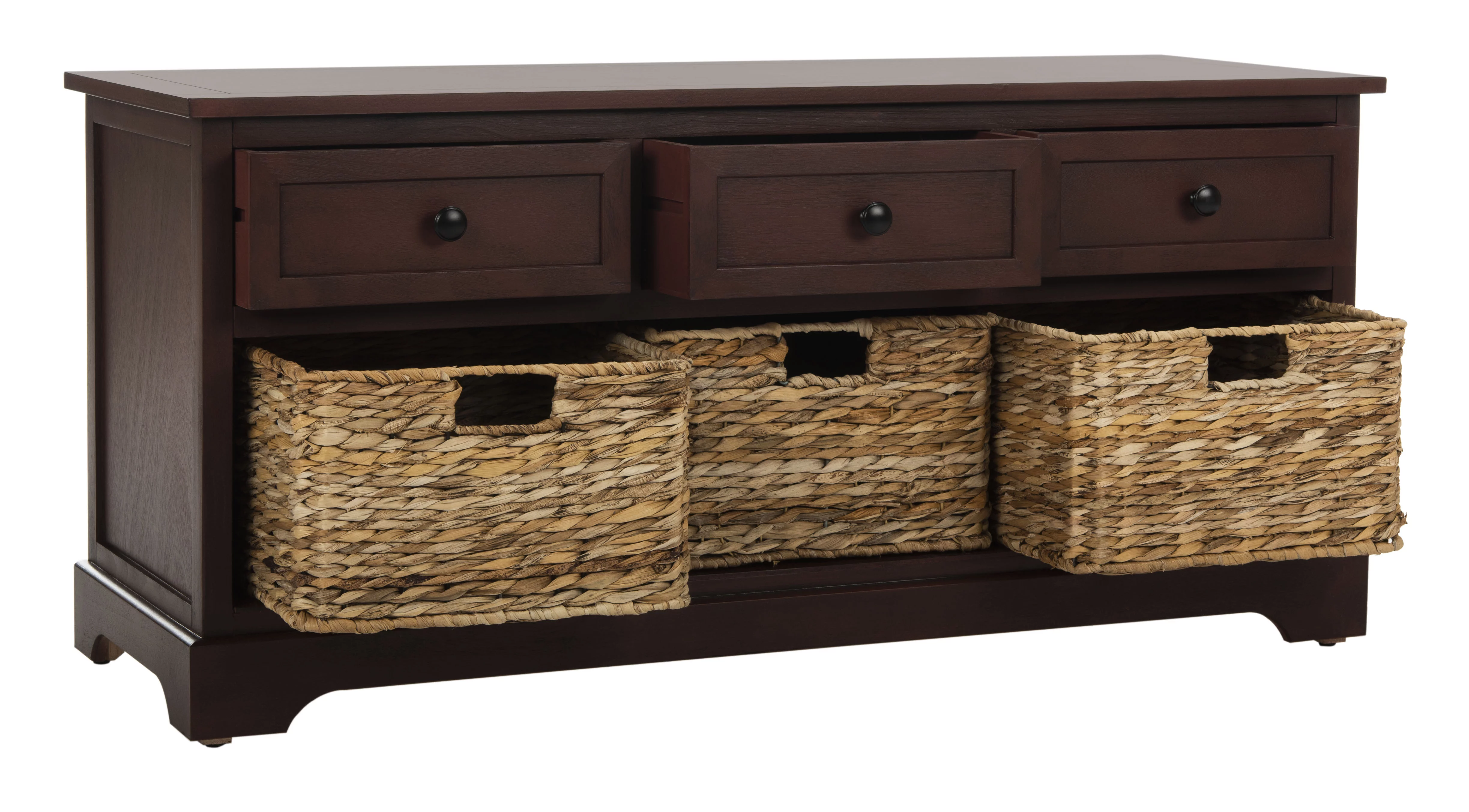 SAFAVIEH Damien Storage Bench with 3 Wicker Baskets and 3 Drawers, Red