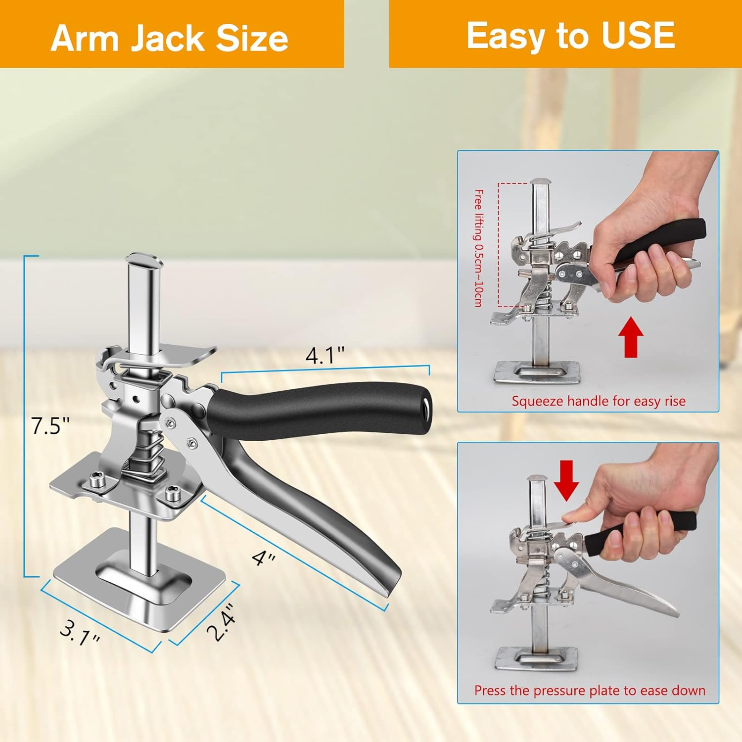 Hand Lifting Tool Jack Set, Labor-Saving Arm Jack Solid Metal Handheld Door Cabinet Drywall Lifter Jack, Wall Tile Height Adjuster Tool for Installation of Doors,Windows, Cabinets,Tiles and Etc, 2 Pcs