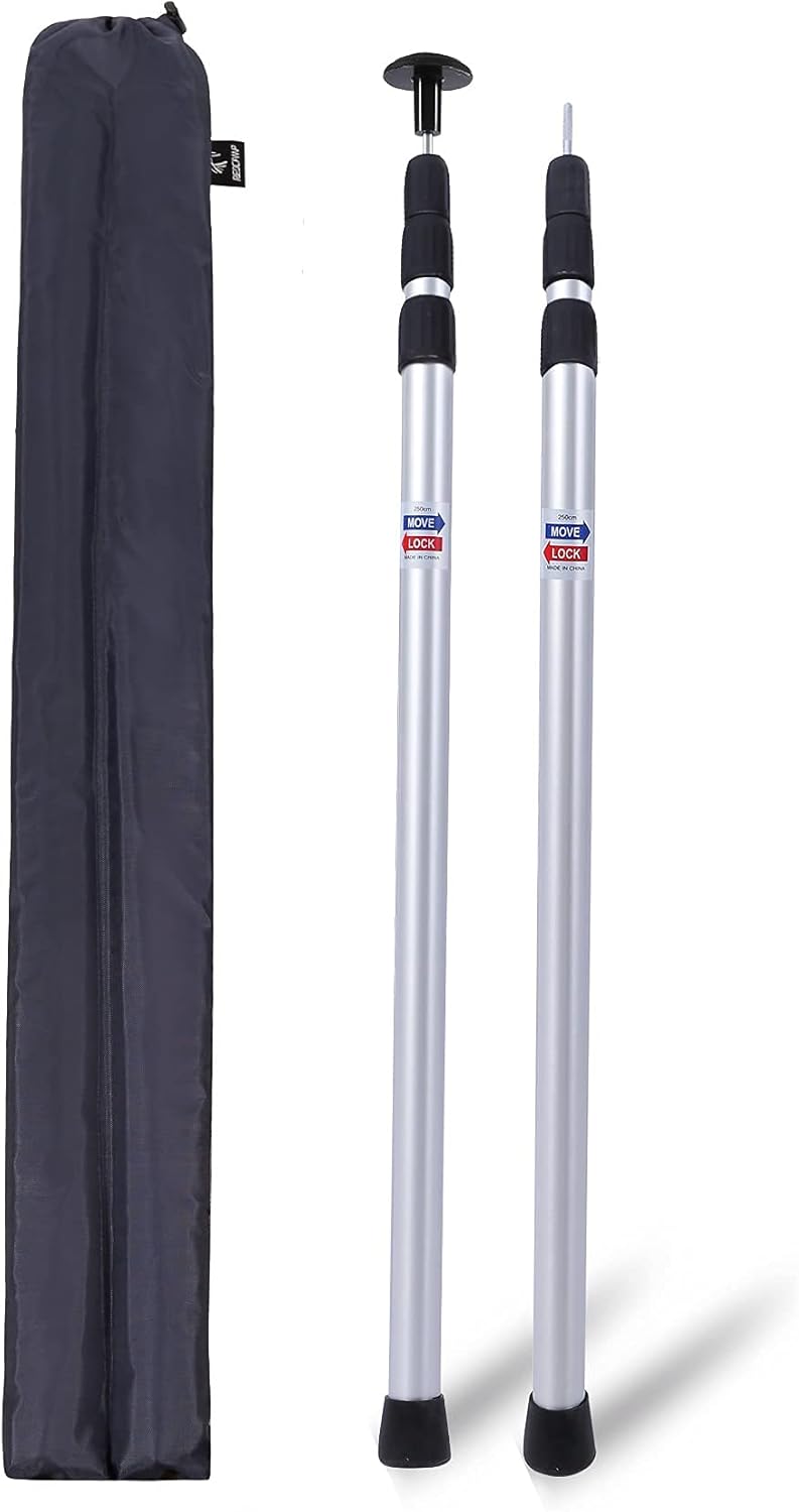 REDCAMP Aluminum Tarp Poles Heavy Duty and Adjustable, Set of 2, 35''-90''/75''-86 Telescoping Lightweight Tent Poles for Tarp, Silver New/Silver New-4 Section