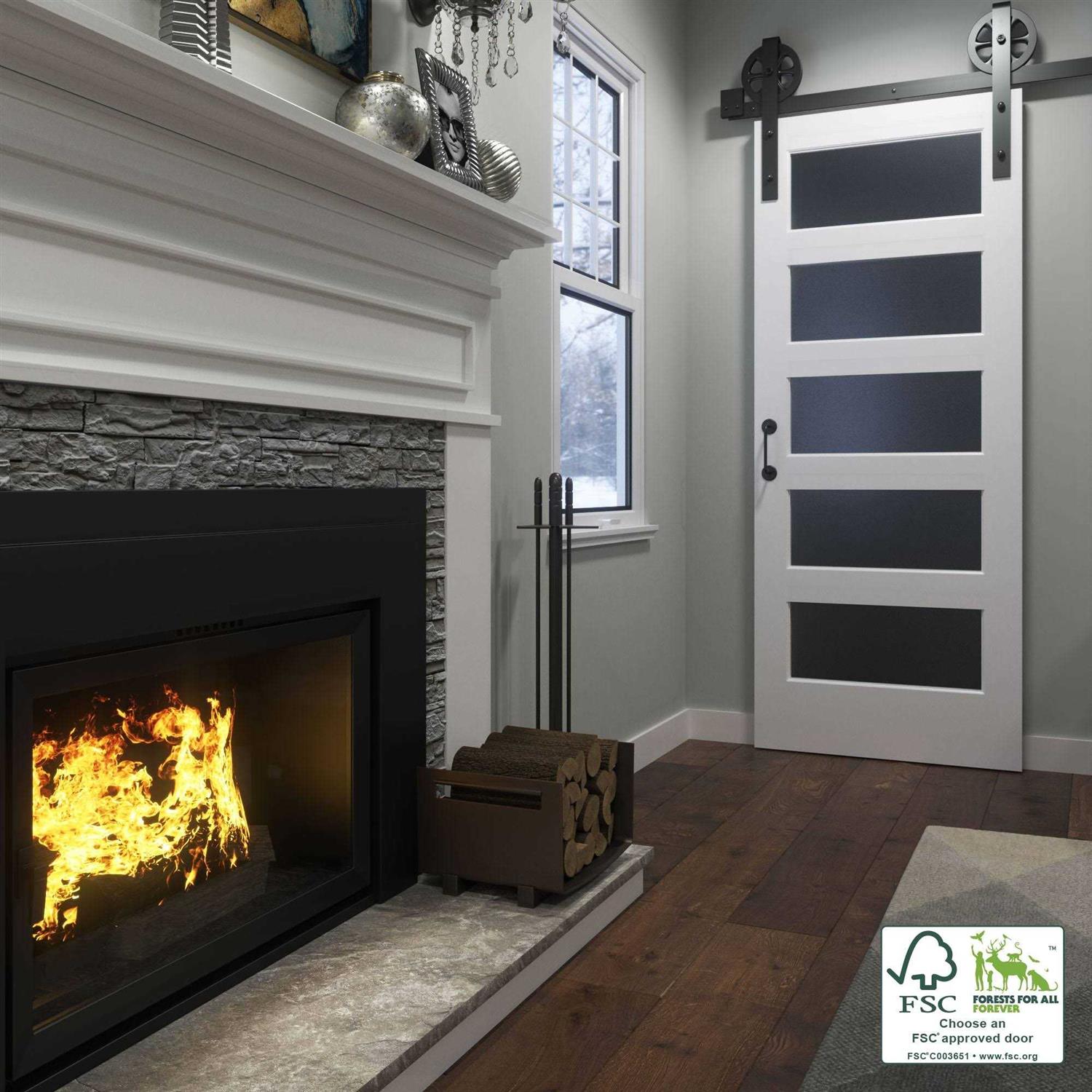 EightDoors 5-Lite Frosted Glass White Prefinished Solid Wood Core Barn Door - Shop Hardware Tools Online Store