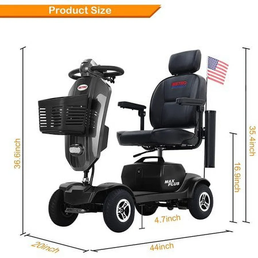 4 Wheels Mobility Scooter Grey LED Lights USB Port Extra Long Range for Seniors Adults