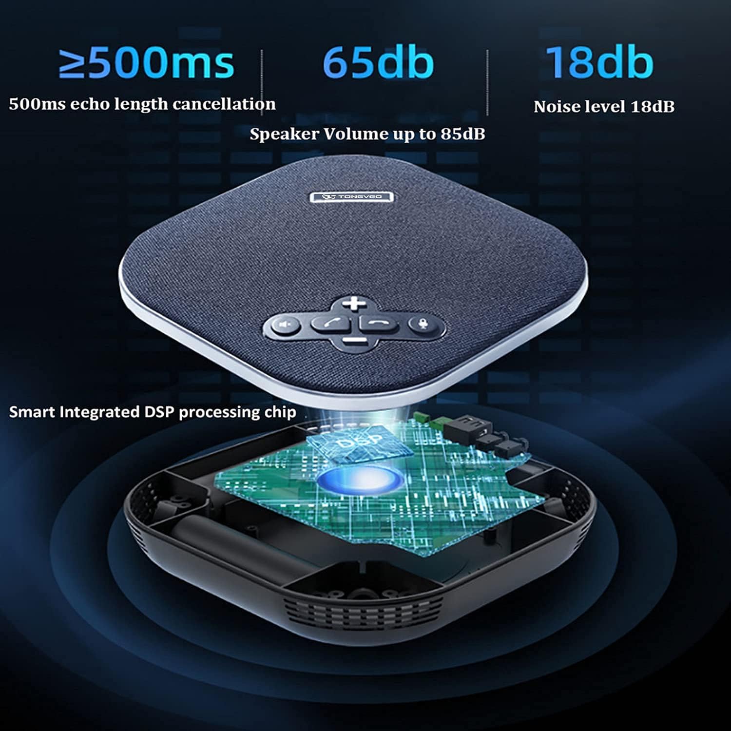 TONGVEO USB Speakerphone Conference Microphone,M3 Conference Speaker Built-in Full Duplex 360°Voice Pickup 4 AI Microphones Noise Cancellation Mics for Video Conference,Gaming,Chatting,Skype…