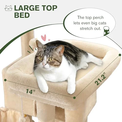 MUTICOR 66 Inches Multi-Level Large Cat Tree Tower for Indoor Big Cats/Cozy Plush Perches/Cat Condo/Sisal Scratching Posts/Hammock and Baskets/Cat Activity Center Play House/Wide Base/Beige - Curated Treasures Market