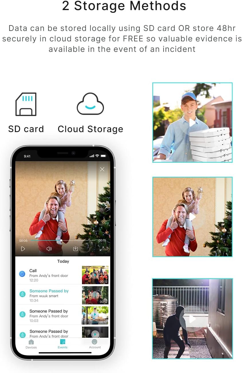 【2021 Upgraded】 WUUK WiFi Video Doorbell Camera Wireless Camera Doorbell with Chime Motion Detection, Night Vision, 2-Way Audio,Easy Installation, SD Card/Cloud Storage, Alexa Compatible