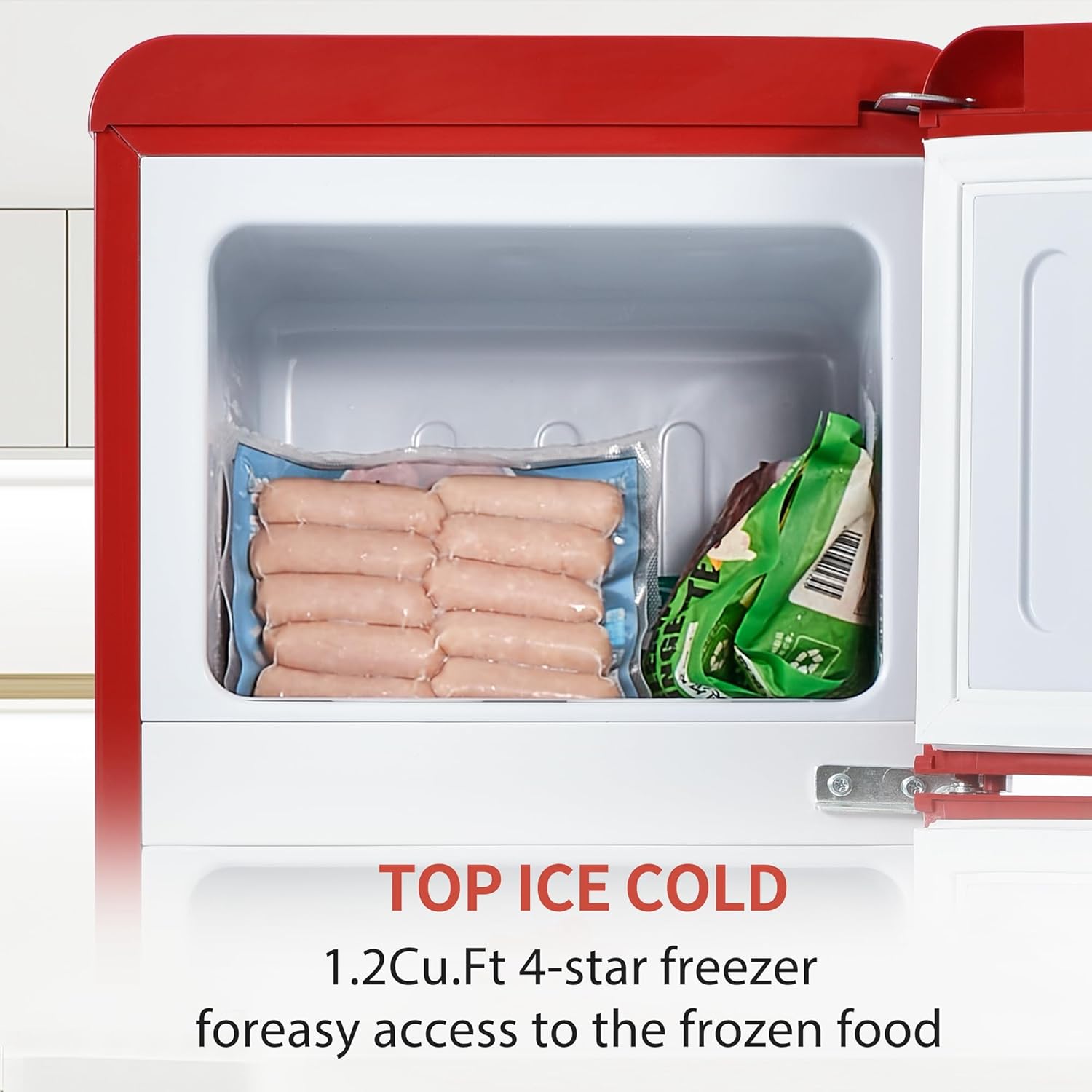 Dual Zone Compact Retro Refrigerator with Adjustable Shelves,4.5 cu. ft.Dual Zone Refrigerator,3.3 Refrigerator+1.2 cu. ft.4 Star Freezer,7 Temperature Settings and LED Lighting,45 dB