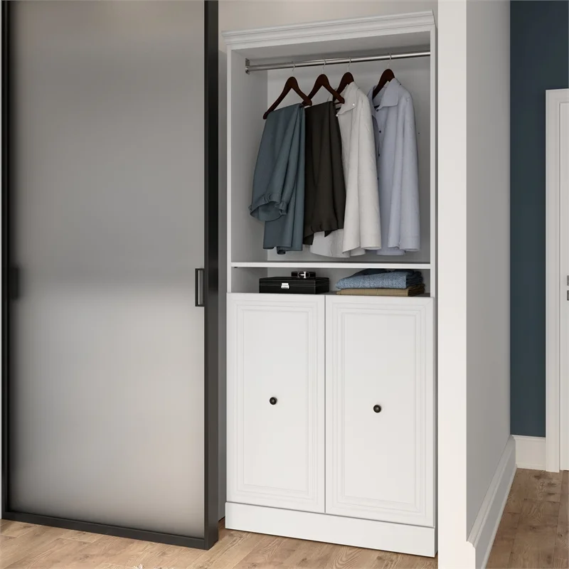 Bestar Versatile Engineered Wood Queen Murphy Bed and Organizer in White