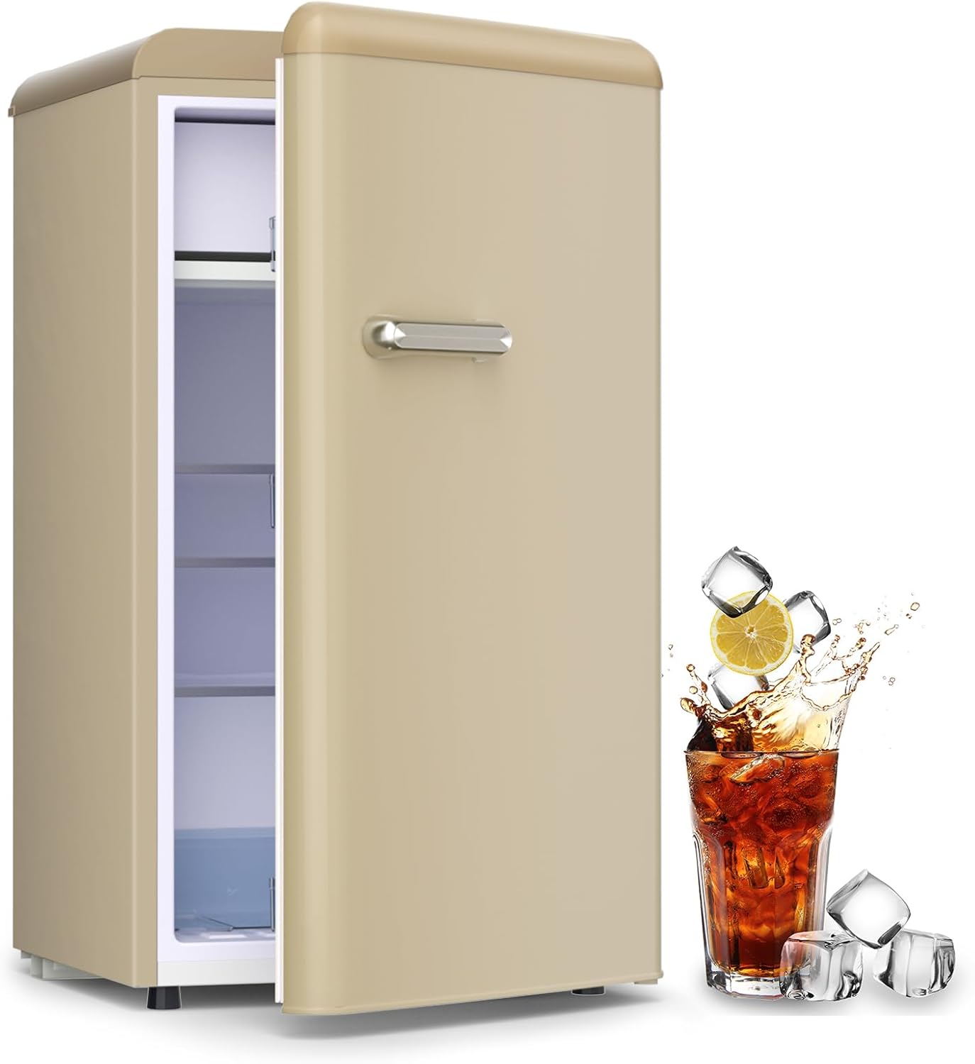 Mini Fridge for Bedroom Retro Style, 3.0 Cu.Ft Mini Fridge with Freezer, Compact Fridge for Bedroom with Adjustable Shelves&Egg Tray for Dorm, Kitchen, Bedroom, Living Room, Office(Gold)