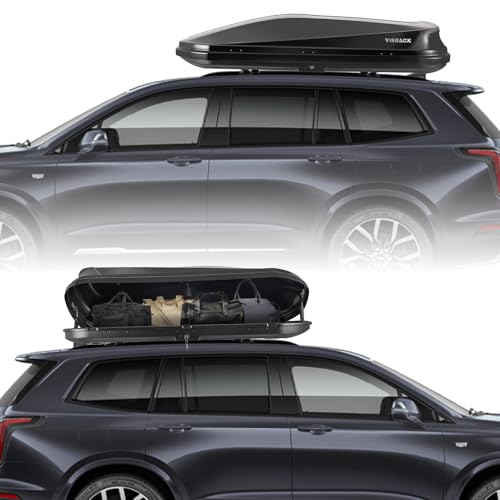 Gray Rooftop Cargo Box Carrier Large 13 Cubic Feet Car Top Mount Travel Luggage Storage, Dual Side Opening, Roof Cargo Boxes Waterproof Rooftop Storage Box Extra Keys, Straps