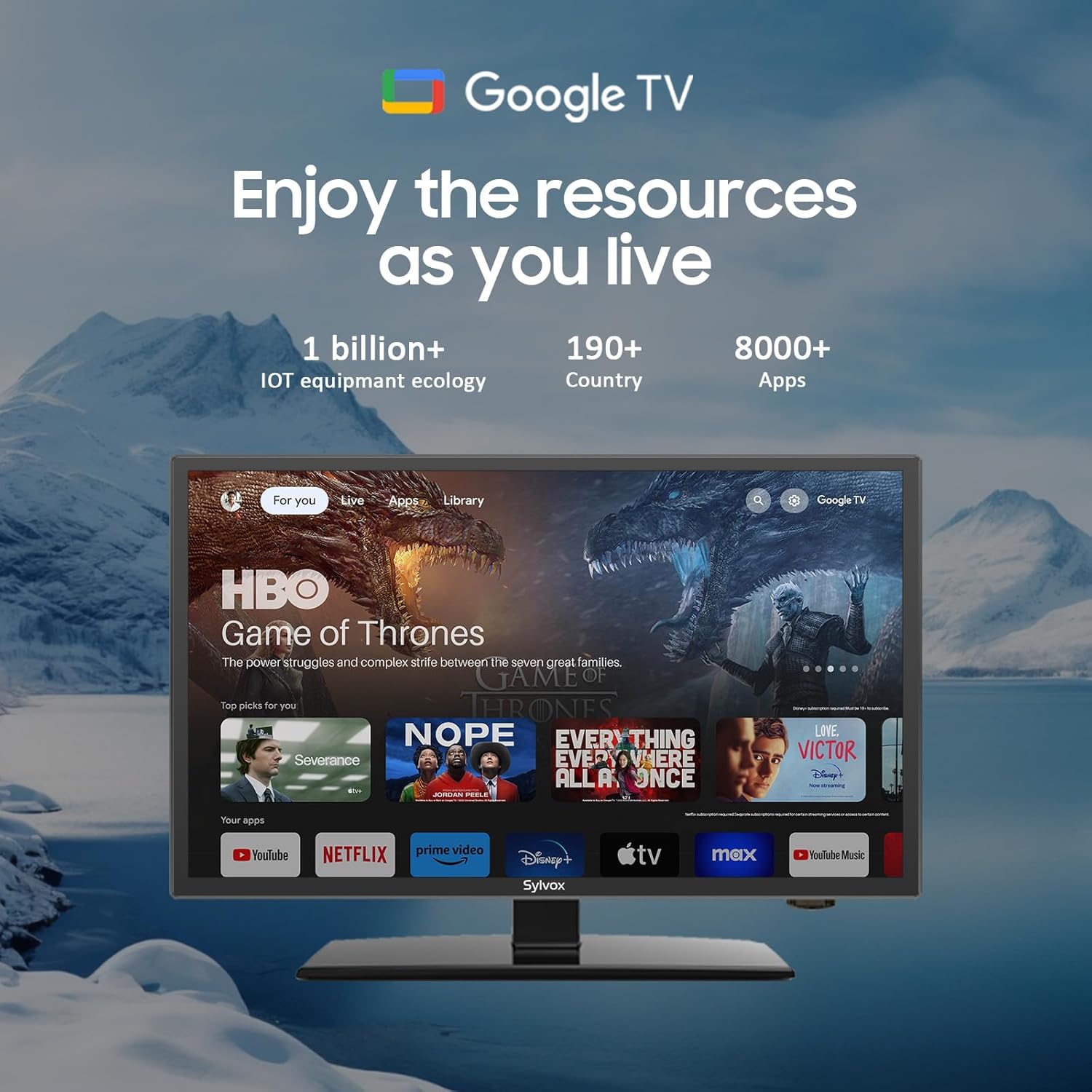 SYLVOX Smart RV TV, 24'' 12 Volt TV for RVs 1080P FHD Google TV with Google Assitant, App Store, Chromecast, Small Smart Television for RVs, Campers, Boats and More