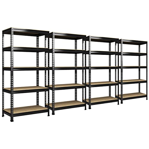 PrimeZone 2 Pack Storage Shelves 48" x 24" x 72" - 5 Tier Heavy Duty Adjustable Garage Storage Shelving, Metal Storage Utility Rack Shelf Unit for Warehouse Pantry Closet Kitchen, Black