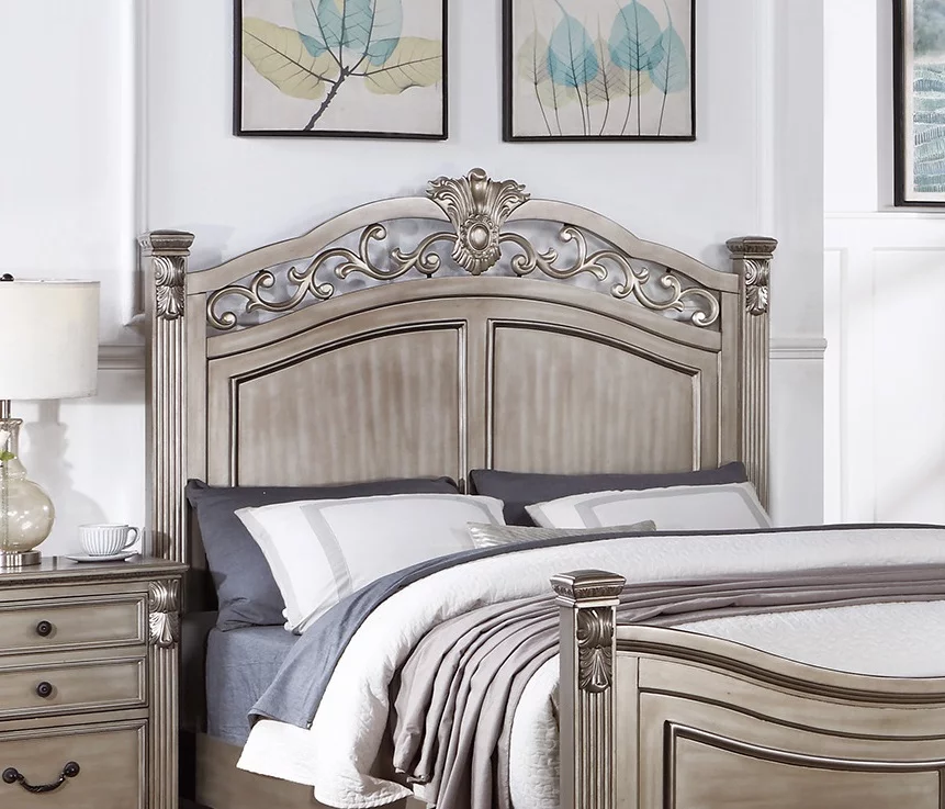 American Classic Eastern King Bed 2x Nightstands Wooden Grey Finish 3pc Set Master Bedroom Furniture