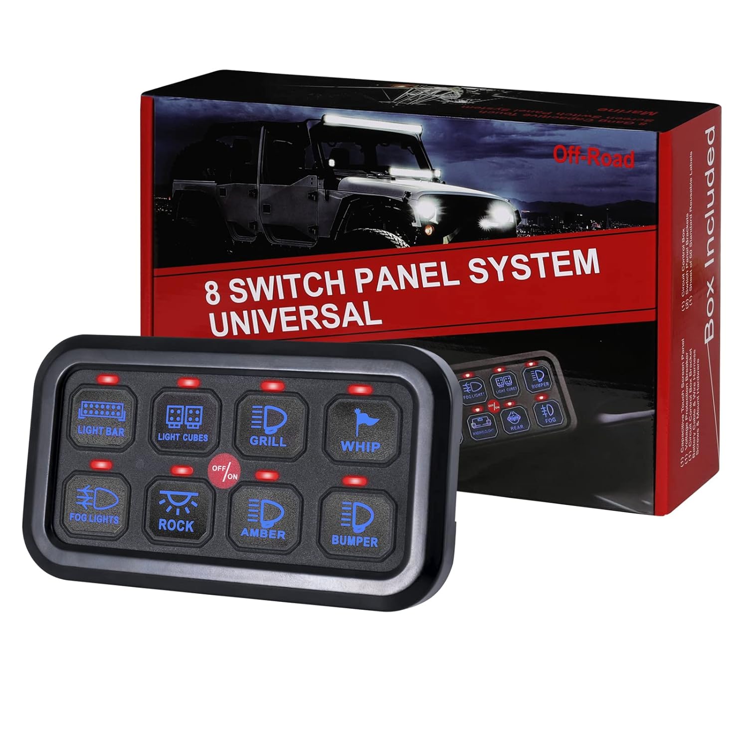 ANGU-OFFROAD 6 Gang Switch Panel, 12V Pod Electronic Fuse System Electronic Fuse System Circuit Control Box with Harness Label Sticker Circuit Control Box Pod for Car Truck Boat ATV UTV Offroad