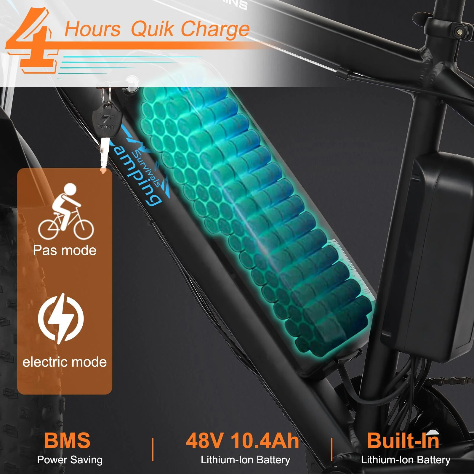 CamPingSurvivals 26 inch Electric Mountain Bicycle, 7-Speed Adult Ebike with 500W 48V 10Ah for Snow, Beach