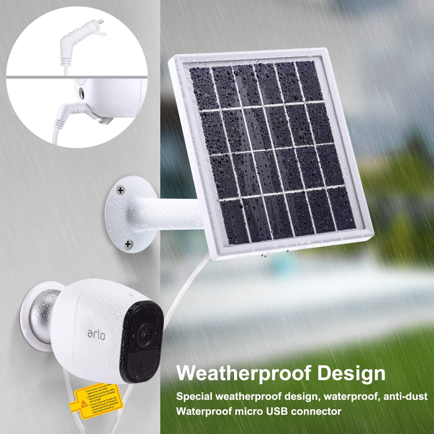 Solar Panel Only Compatible with Arlo Pro, Waterproof Arlo Accessory to Power Arlo Pro Outdoor Security Camera Continuously with Adjustable Mount Bracket, 12 Feet/ 3.6 m Cable (2 Pack)