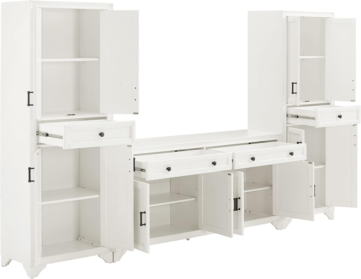 Crosley Furniture Tara 3-Piece Entertainment Set with Sideboard and 2 Storage Cabinets, Distressed White