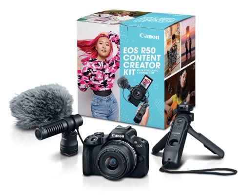 Canon EOS R50 Mirrorless Camera RF-S18-45mm F4.5-6.3 is STM Lens Kit, 24.2 Megapixel CMOS (APS-C) Sensor, 4K Video, Hybrid Camera, Photo and Video, Vlogging, Content Creator, RF Mount, Black