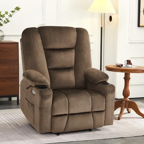 MCombo Small Power Lift Recliner Chair with Massage and Heat for Petite People, Cup Holders, USB Ports, Side Pockets, Fabric 7569 (Small-Regular, Brown)