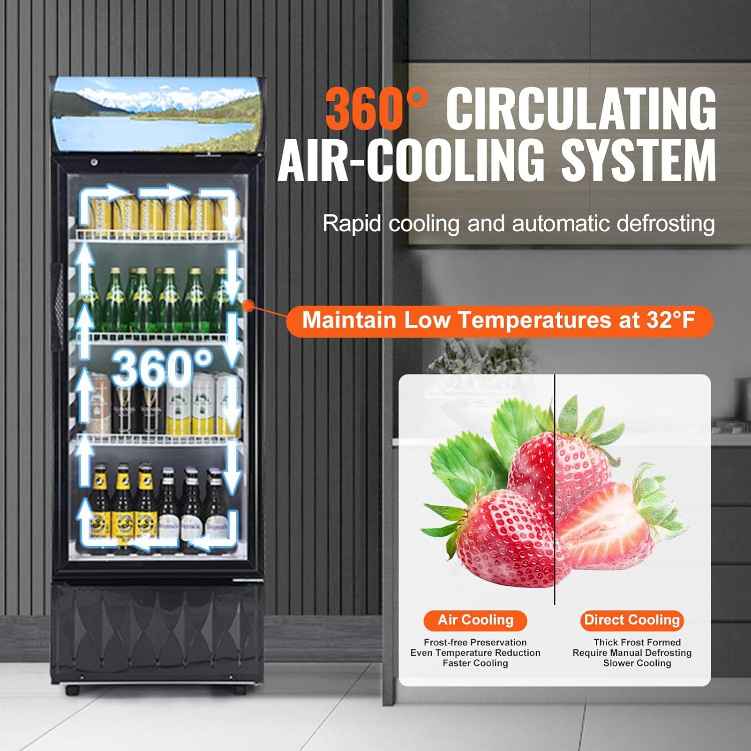 Commercial Merchandiser Refrigerator 6.8 Cu.Ft Beverage Cooler Glass Door Display Upright Fridge with 3 Adjustable Shelves Customizable Lightbox, None*None*None, black, 1XBV003142