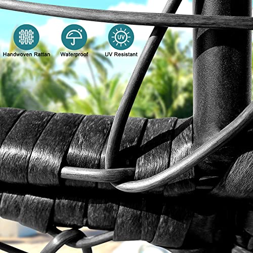 Wicker Egg Chair with Stand Cushion Outdoor Indoor Lounger Egg Basket Chair for Living Room, Backyard, Balcony, Patio (Black)