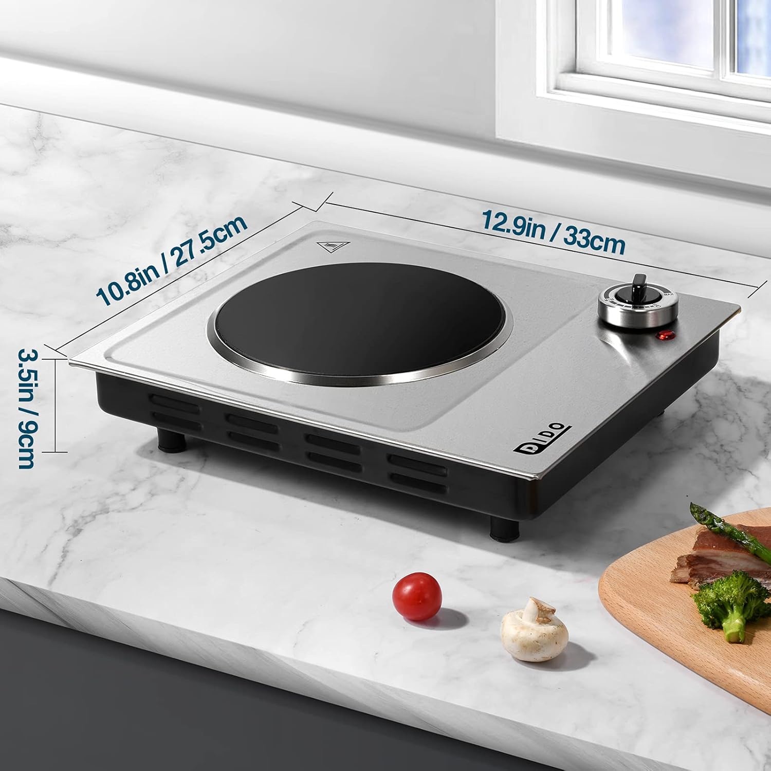DIDO 1800W Hot Plate, Portable Electric Stove Countertop Cast-Iron Double Burner with Adjustable Temperature& Anti-Slip Feet, Stainless Steel Cooktop for Home/Camp/RV, Compatible for All Cookwares