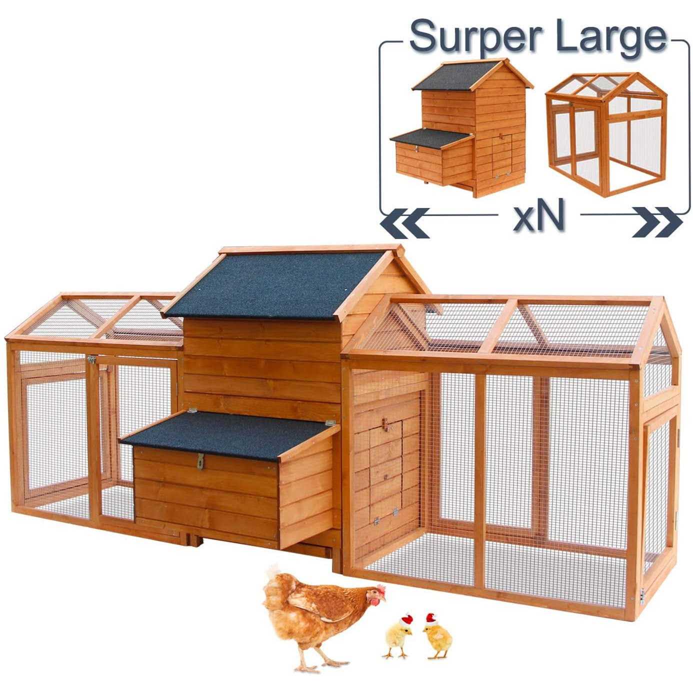 Kinbor Wooden Chicken Coop Outdoor Large Hen House w/Nesting Box Poultry Cage Rabbit Hutch w/Removable Tray &amp; Ramp-Main House - Pet Supplies online store