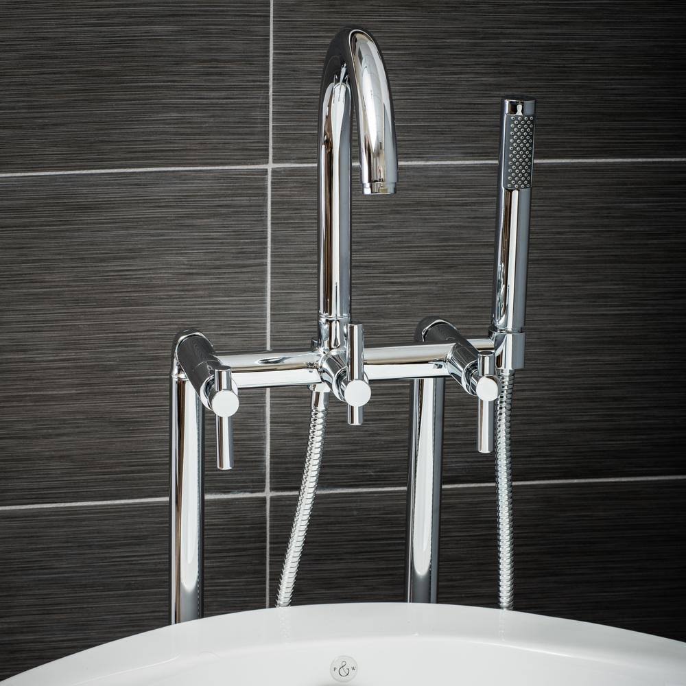Pelham u0026 White Luxury Tub Filler Faucet, Modern Design, Floor Mount Installation, Lever Handles, Polished Chrome Finish - Br