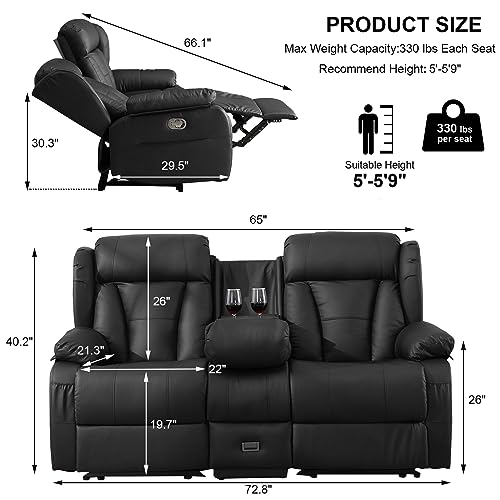 59" Manual Reclining Loveseat - Wall Hugger Double Loveseat Recliner with Side Pockets, Manual Recliner Chair RV Sofa (Brown, Loveseat)