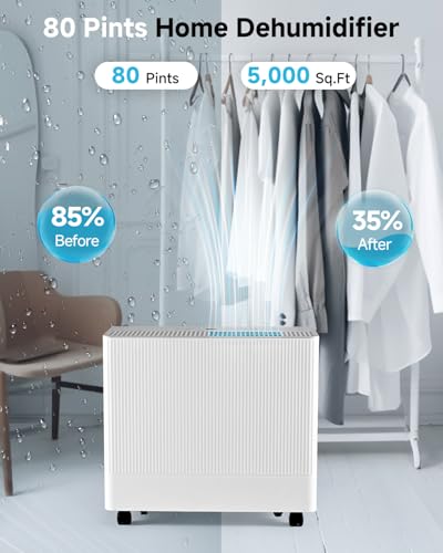 52 Pints Dehumidifiers for Home - 4500 Sq.Ft Energy Star Dehumidifier with Drain Hose for Basement Bedroom Bathroom Large Room,Auto Defrost,Intelligent Humidity Control, 0.85 Gal Water Tank