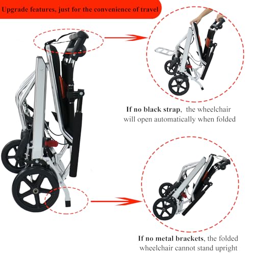 Portable Folding Wheelchair, Travel Wheelchair with handbrake, Ultra-Light Wheelchair for The Elderly and Children (with Bag) …