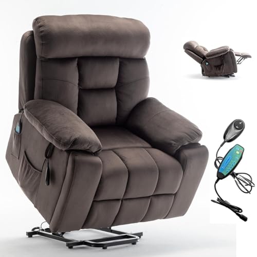Power Recliner Lift Chair for Elderly - Extra Wide Recliner Lift Chair with Heat and Massage Suit for Big and Tall Man, Lay Flat Recliner Chairs for Elderly, Remote Control (Brown)