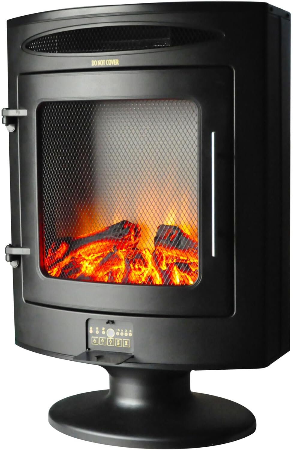 Hanover Fireside 1500W Black Steel Freestanding Electric Fireplace with Log Display and Realistic Flames, Modern Portable Fireplace Heater for Home Living, Basement and Office with Remote Control