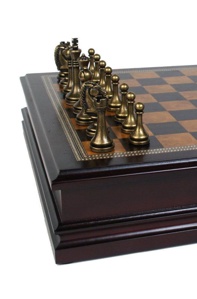 Metal Chess Set with Deluxe Wood Board