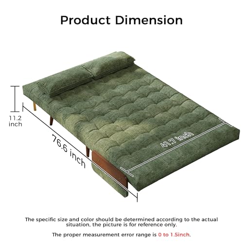 3-in-1 Convertible Chair Bed Sleeper for Adults, Linen Convertable Sleeper Chair with Wooden Arms & Pillows, Foldable Single Futon Sofa Bed (Mid Century with Walnut Arm, 36.6" Wide)