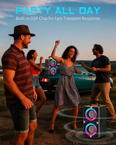 Portable Bluetooth Speaker, 200W (Peak) Loud Sound Stereo with subwoofer, Fast Charging, 20H Playtime, Wireless TWS Speakers with LED Light for Party Camping Outdoor Beach
