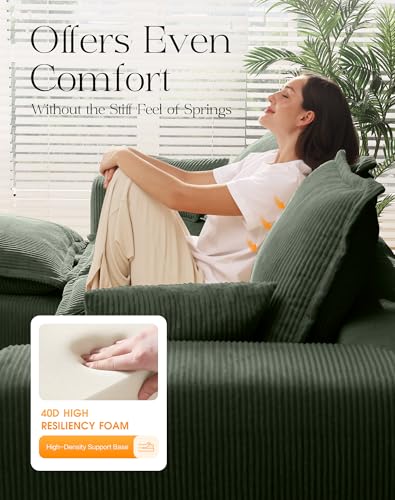 107" Comfy Cloud Couch with L-Shape Chaise & Deep Seat, Modular Sectional Sofa in a Box, Boneless Upholstered Couches for Living Room, No Assembly Required (Soft Corduroy, Black)