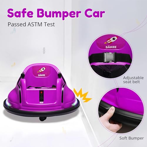 Bumper Car for Kids 12V with Remote Control Flashing Lights Music DIY Stickers for 1.5+ Baby Toddlers Children Electric Ride on Cars Vehicle Toys 66 LBS Weight Capacity, Passed ASTM Test (Purple)