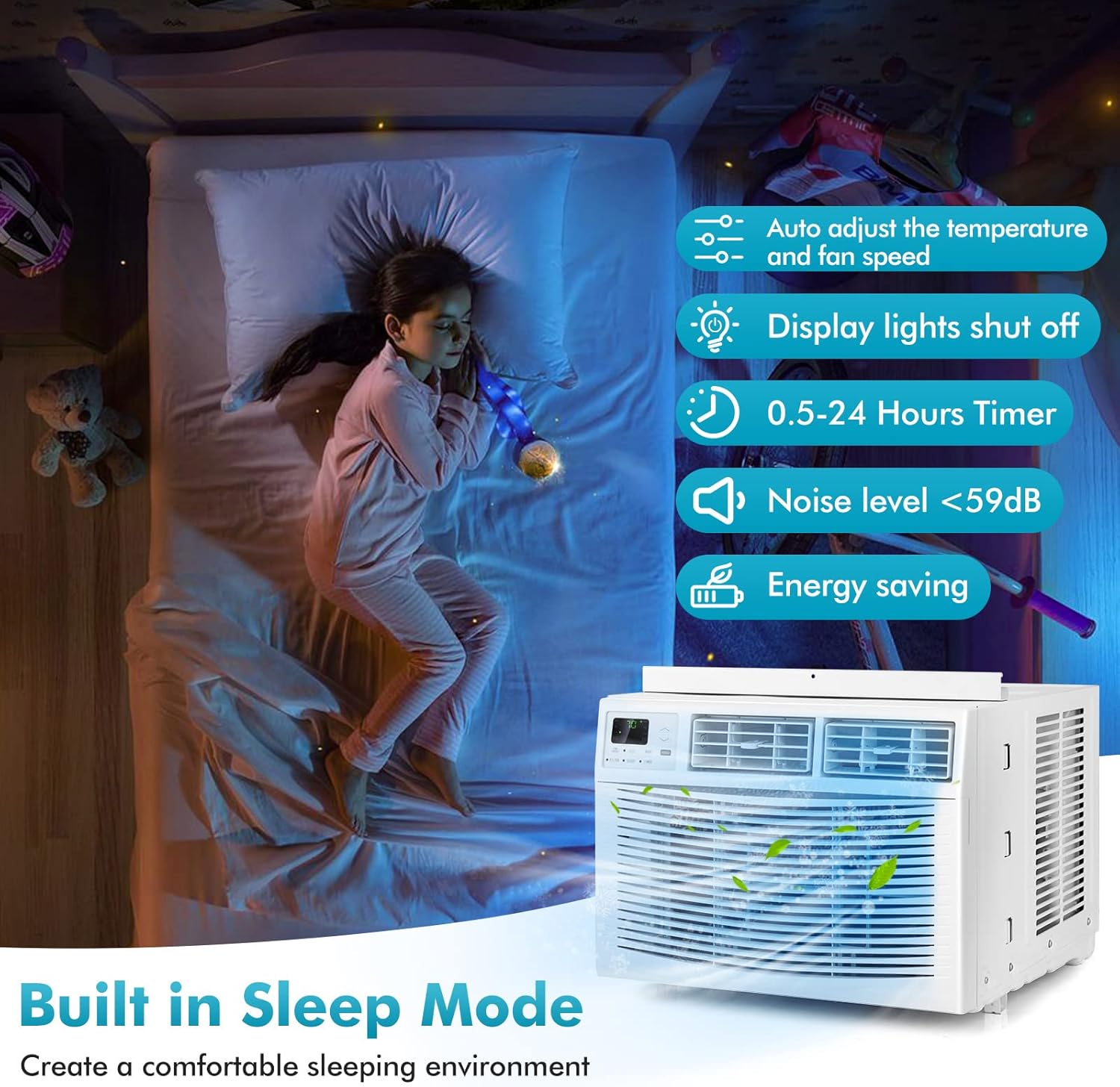 PETSITE Window Air Conditioner 15000 BTU, Window Mounted Window AC Cooling Unit with Remote Control, Cools up to 800 Sq. Ft