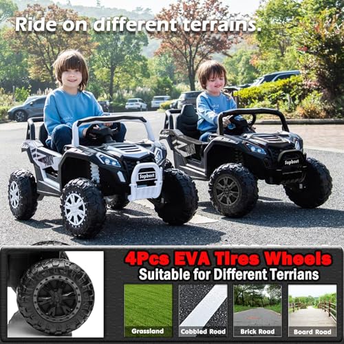 sopbost 24v 4WD Ride On Truck Electric Car for Kids Ride On Car with Remote Control Ride On Toys for Big Kids Electric Power Vehicles Wheels for Boys Girls, Spacious Seat, Music Player, Blue