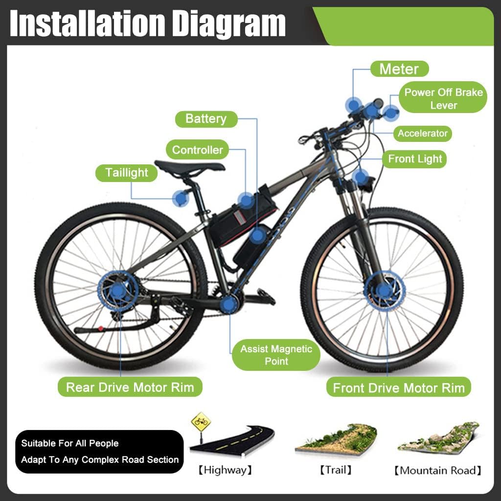 48V - 1000W/1500W Electric Bicycle Motor Kit, Front Wheel E-Bike Conversion Kit, Dual Mode Controller, Waterproof Set(40km/h),48V/1000W-26