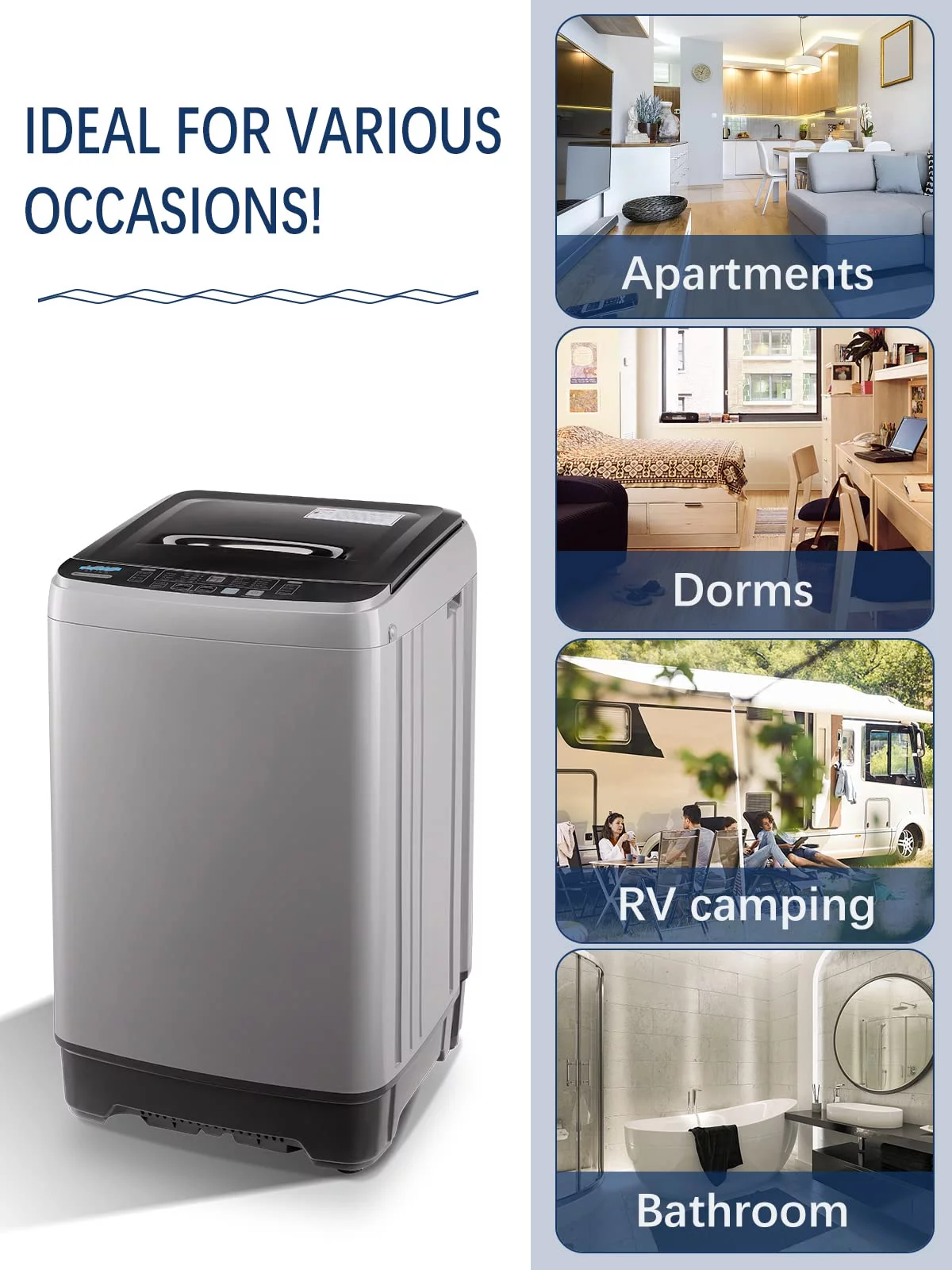 GGTB Compact Washing Machine, 17.6lbs Capacity, 1.9 Cu.ft Portable Washer with LED Display, Fully Automatic Washing Machine with Timed Settings for Apartments, Dorms, Grey