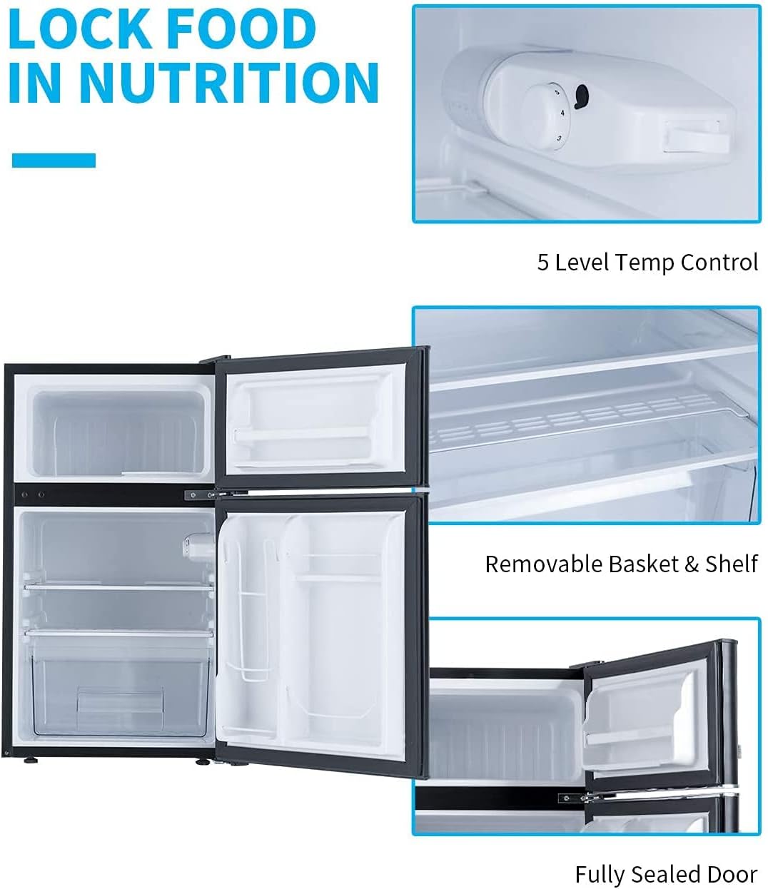 3.2 Cu.Ft Mini Refrigerator Compact Refrigerator Mini Fridge Stainless Steel with Freezer,2 door, for Dorm,Garage, Camper, Basement or Office,Silver, ‎Silver, ‎19.1 x 20.1 x 33.5 inches