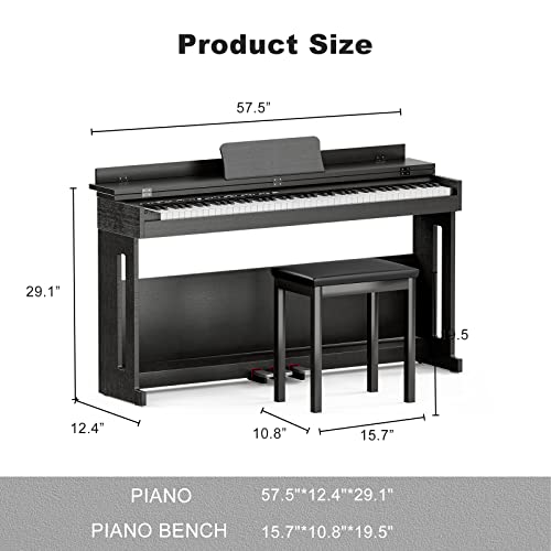 UMOMO 88 Weighted Key Digital Piano with Piano Bench, Hammer Action Electric Piano with Piano Stand, Headphone Jack, 3 Pedal, Full Size Electronic Piano Keyboard for Beginner, Adults, White