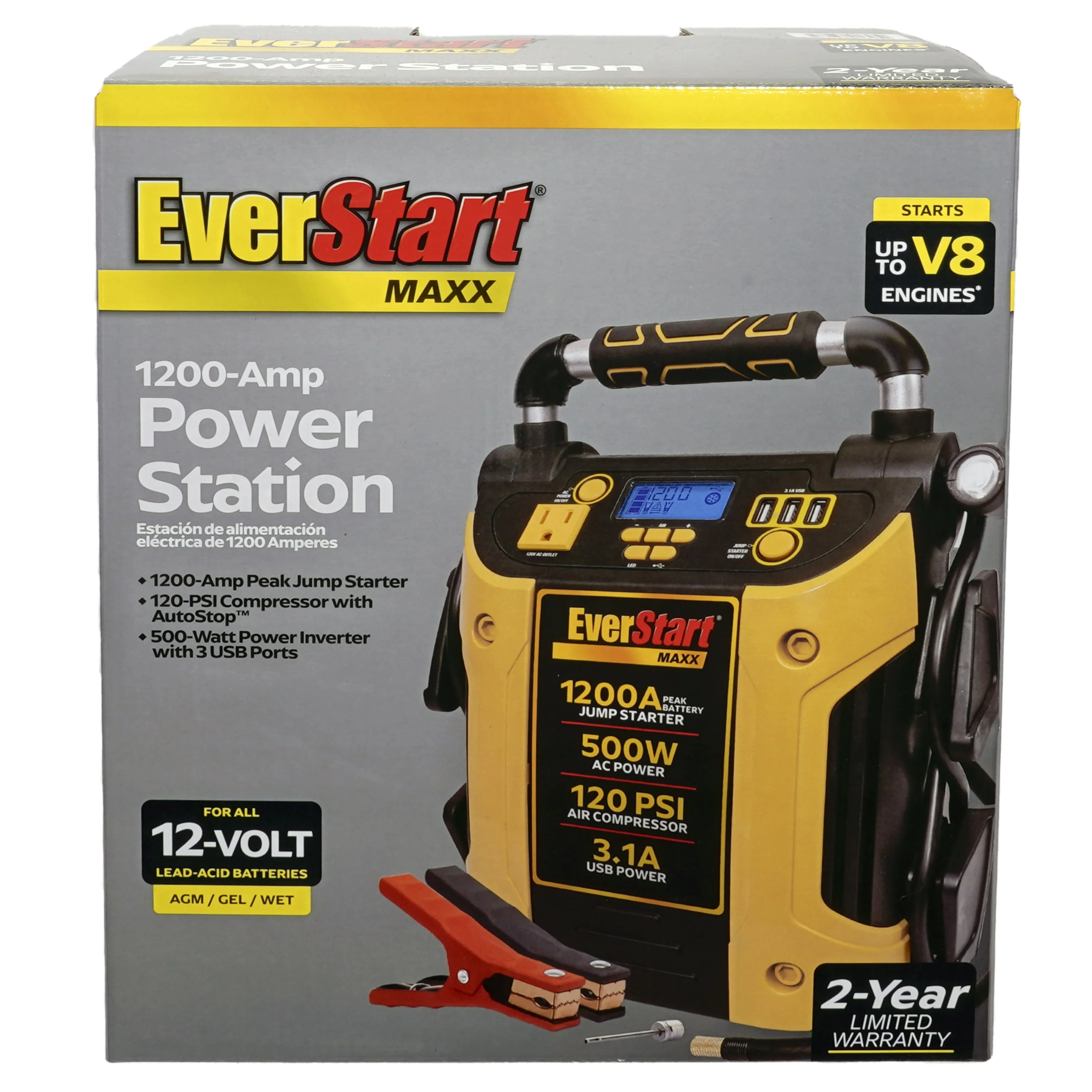 EverStart Maxx J5CPDE 1200 Peak Amps Jump Starter, Power Station, 500W Inverter, 120 PSI Compressor