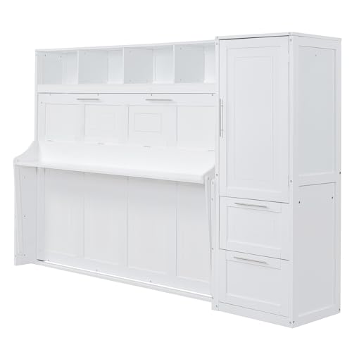 Merax, Gray Size Murphy Bed Wall, Queen+Closet+Drawers