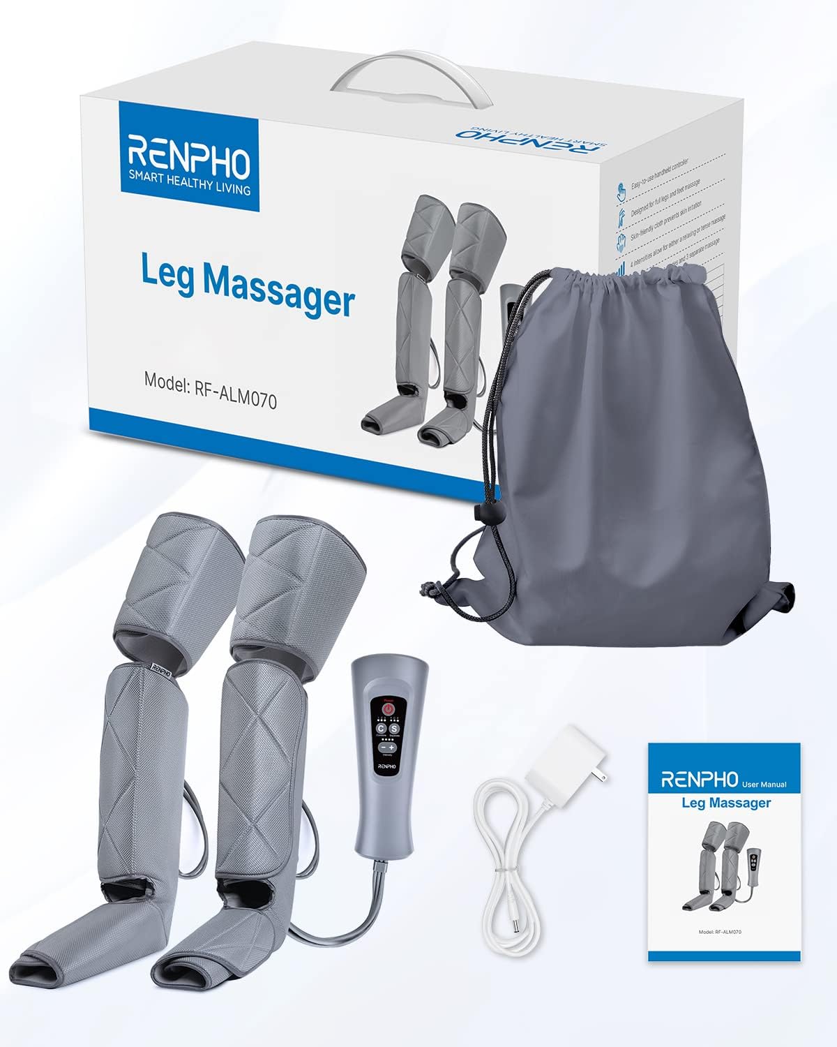RENPHO Leg Massager for Circulation and Pain Relief, Air Compression Foot Leg Calf Thigh Massage, Helps for Reduce Swelling, Muscle Relaxation, 6 Modes 4 Intensities, Gifts Ideas