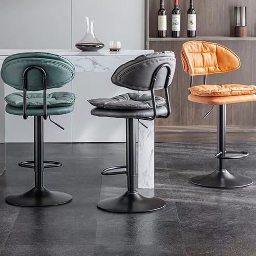 Adjustablet Swivel Bar Stools with Backrest and Armrest, Set of 2 Elevatable backrest high Legged Chair for Dining Room Home Bar Kitchen Island(Grey) (Grey/Black Painted Chassis)