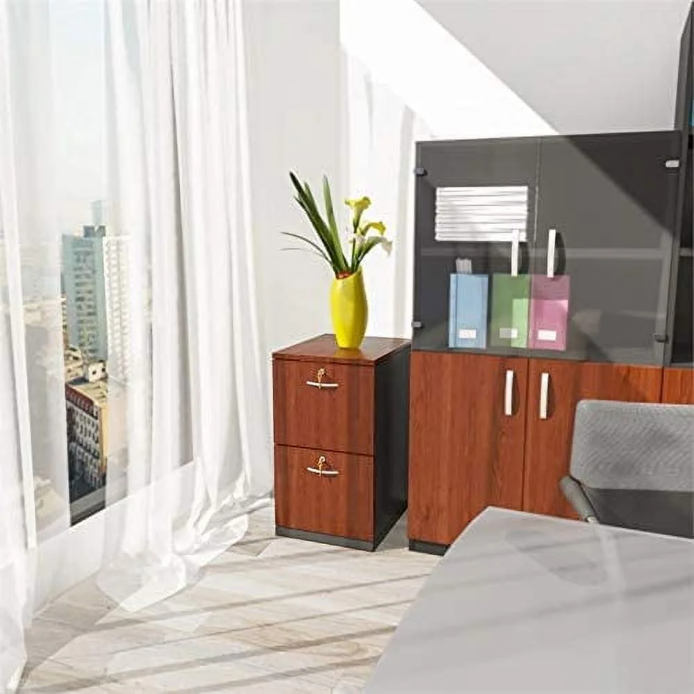 KHBIULIFE 2 Drawer Transitional File Cabinet in Classic Cherry